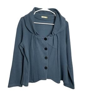 Chalet Shawl Collar Cardigan Womens XL Blue Textured‎ Knit 100 % Cotton Artsy